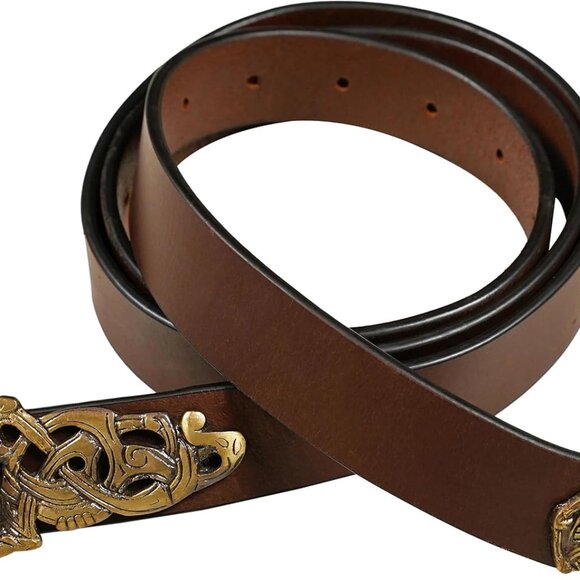 Other - Midgard Serpent” Viking Leather Belt with Solid Brass Buckle & Chape, Ideal for